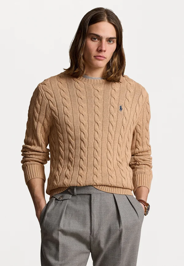 CABLE KNIT COTTON SWEATER - Strickpullover - camel melange