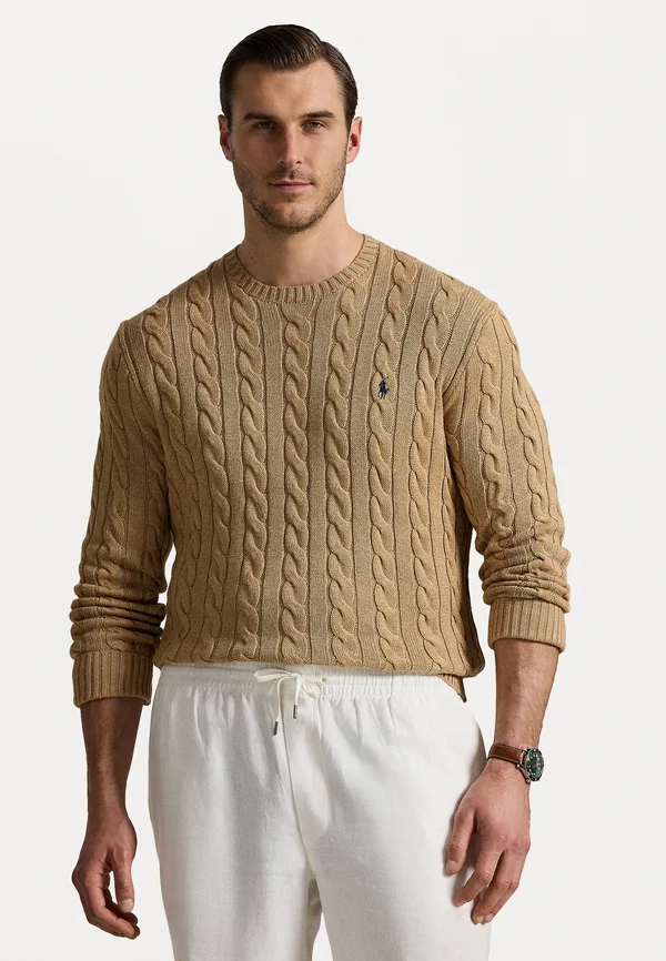 CABLE KNIT COTTON SWEATER - Strickpullover - camel melange