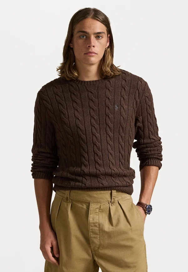 CABLE KNIT COTTON SWEATER - Strickpullover - dark roast melange