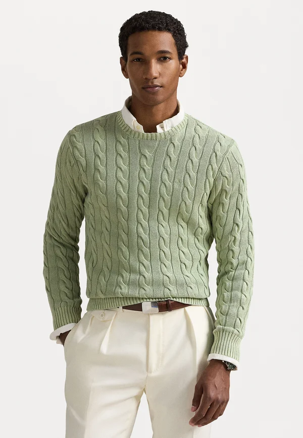 CABLE-KNIT MINERAL-DYED COTTON SWEATER - Strickpullover - greenstone