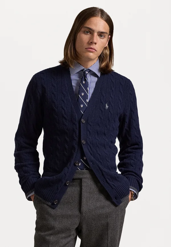 CABLE KNIT WOOL CASHMERE CARDIGAN - Strickjacke - hunter navy