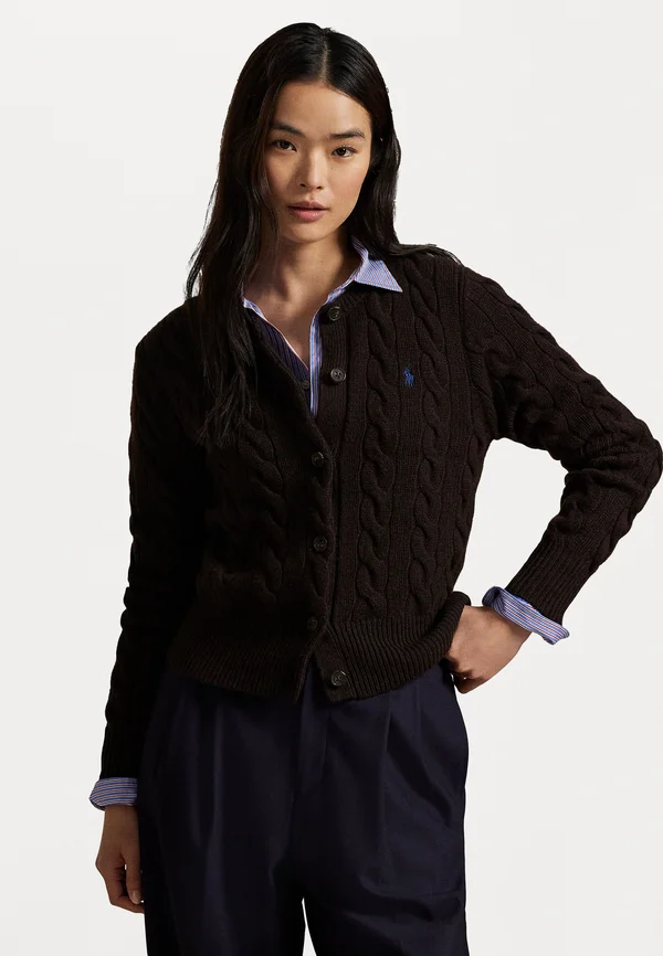 CABLE-KNIT WOOL-CASHMERE CARDIGAN - Strickjacke - walnut brown melange