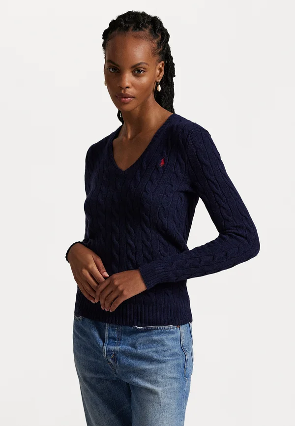 CABLE-KNIT WOOL-CASHMERE V-NECK JUMPER  - Strickpullover - hunter navy