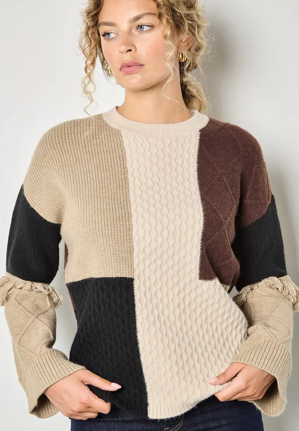 CABLE PATCHWORK - Strickpullover - brown