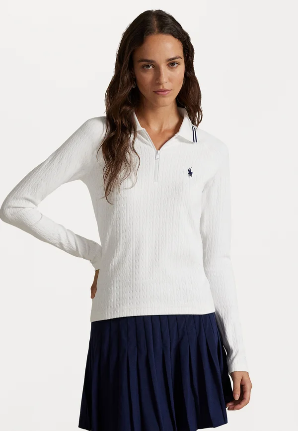 CABLE QUARTER-ZIP LONG-SLEEVE POLO - Strickpullover - ceramic white/refined navy