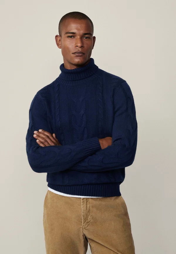 CABLE ROLL NECK - Strickpullover - navy