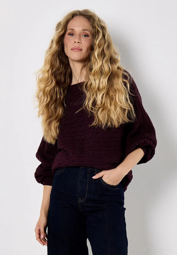 CABLE STRIPE BATWING ARAN  - Strickpullover - purple