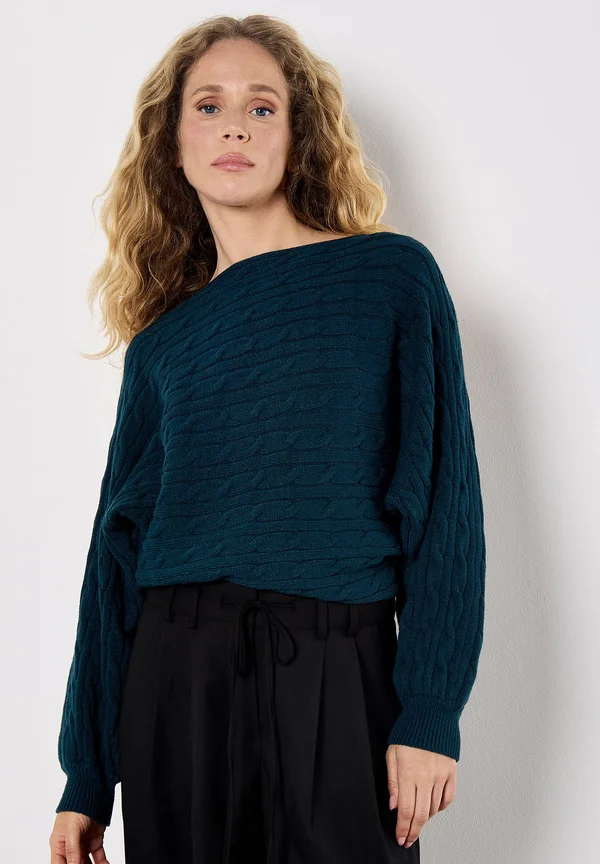 CABLE STRIPE BATWING ARAN - Strickpullover - teal