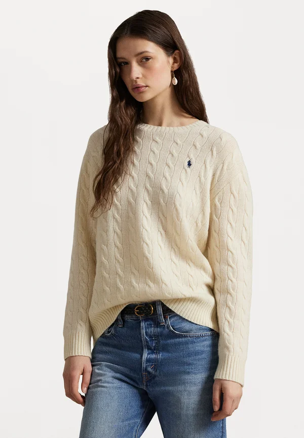 CABLE WOOL CASHMERE CREWNECK SWEATER - Strickpullover - authentic cream
