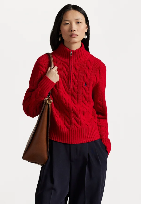 CABLE WOOL CASHMERE HALF ZIP SWEATER - Strickpullover - red