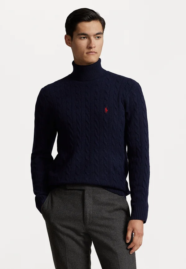 CABLE WOOL CASHMERE ROLL NECK JUMPER - Strickpullover - hunter navy