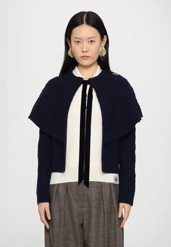 CALEB CABLE KNIT TIE FRONT - Strickjacke - navy