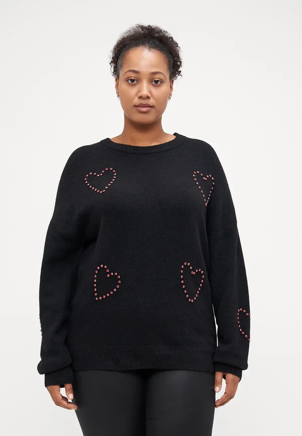 CARDAISY O NECK BLING - Strickpullover - black/red