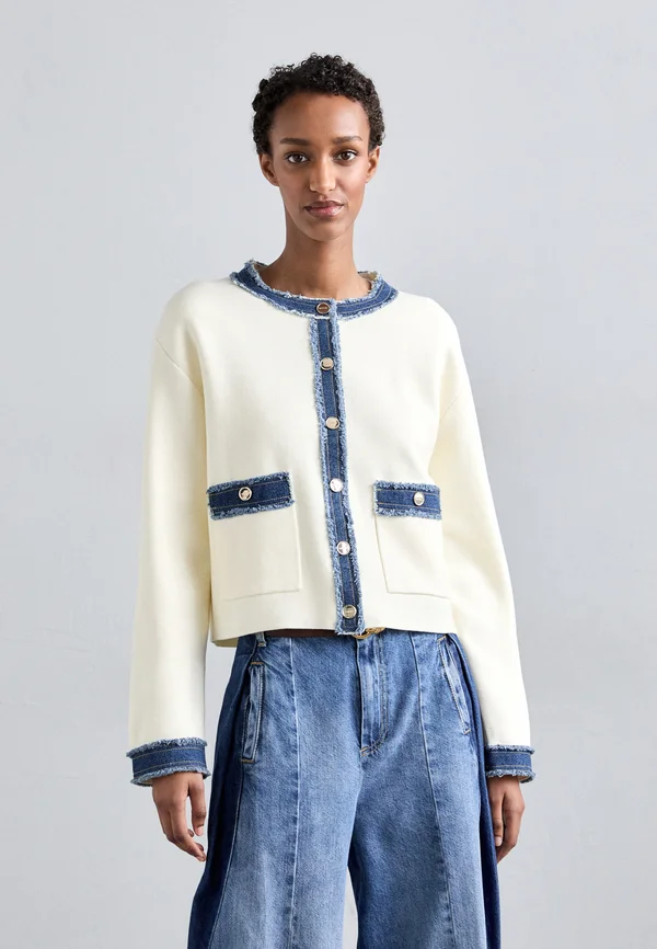 CARDI COL ROND MIX  - Strickjacke - ecru
