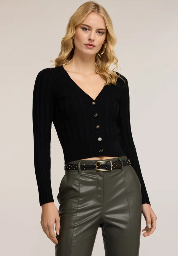 CARDIGAN IN MAGLIA FINE A COSTE - Strickjacke - nero