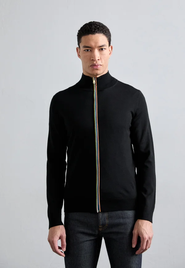 CARDIGAN ZIP THRU - Strickjacke - black