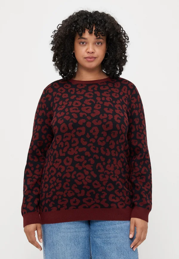 CARIBI O NECK  - Strickpullover - cabernet/black