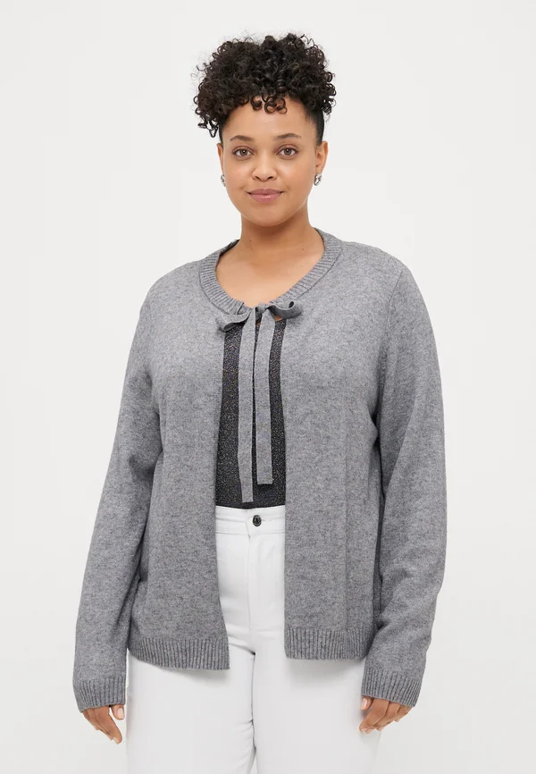CARJESSIE ONE STRING CARDIGAN - Strickjacke - medium grey melange