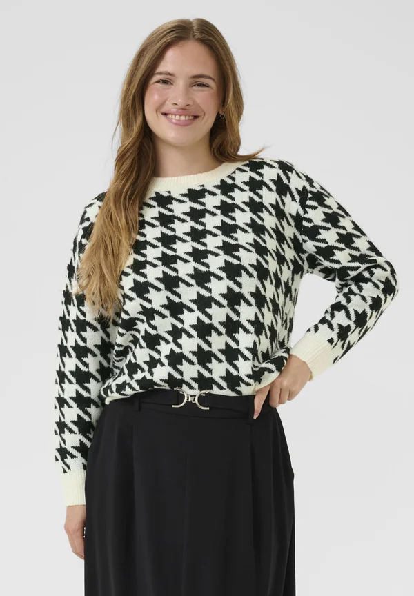 CAROL - Strickpullover - chalk black houndstooth