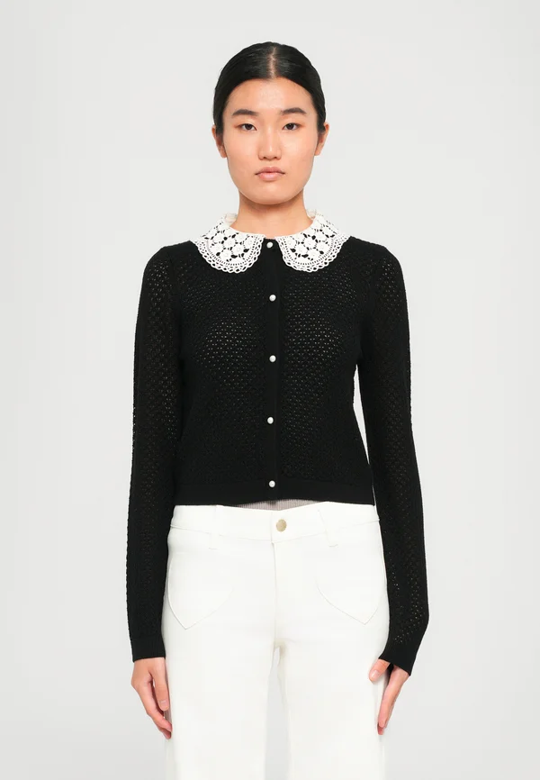 CARSON W COLLAR - Strickjacke - black