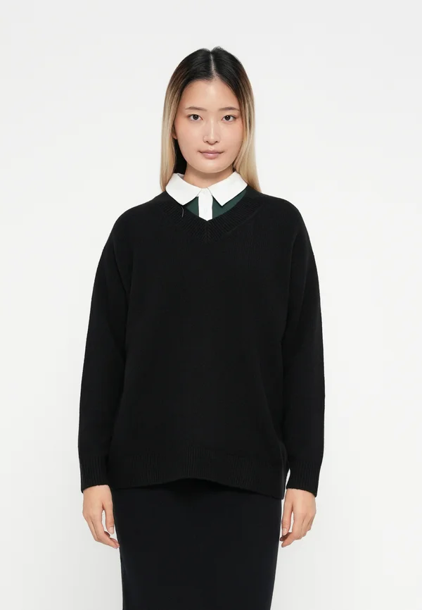 CASH SOFT V NECK - Strickpullover - black
