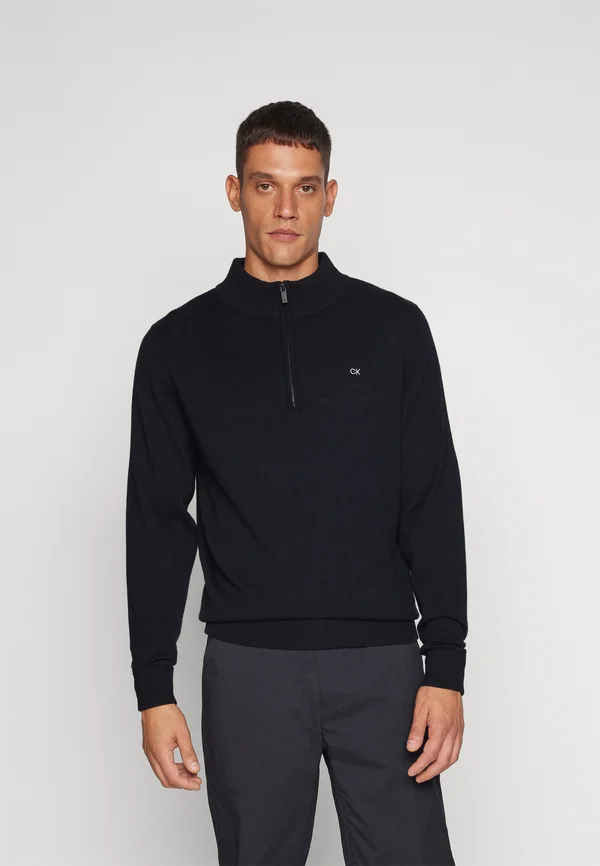 CASHMERE MIX 1/4 ZIP SWEATER - Strickpullover - black
