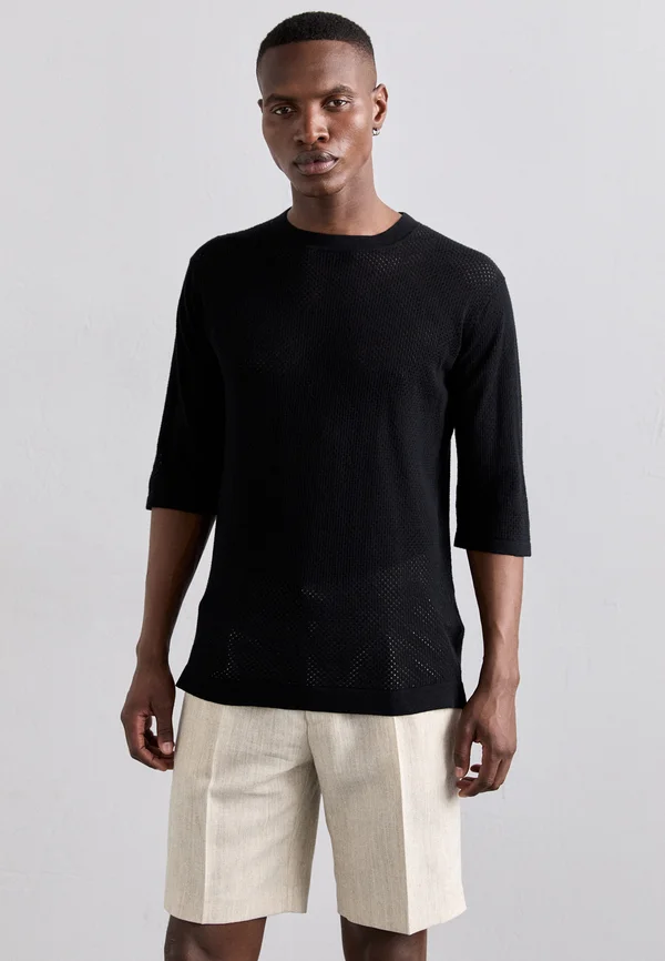 CASHMERE MIX BLEND PLAIN POINTELLE TEE - Strickpullover - blacklead