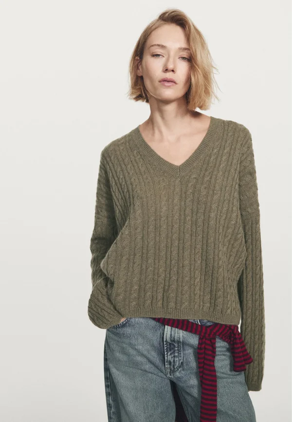 CASHMERE OVERSIZE V-NECK - Strickpullover - mottled green