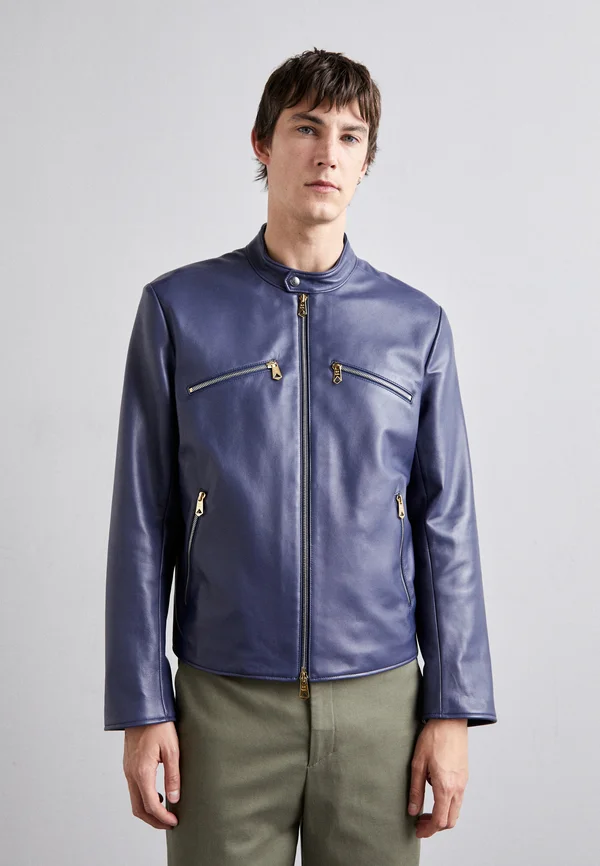 CASUAL FIT BIKER JACKET - Lederjacke - navy