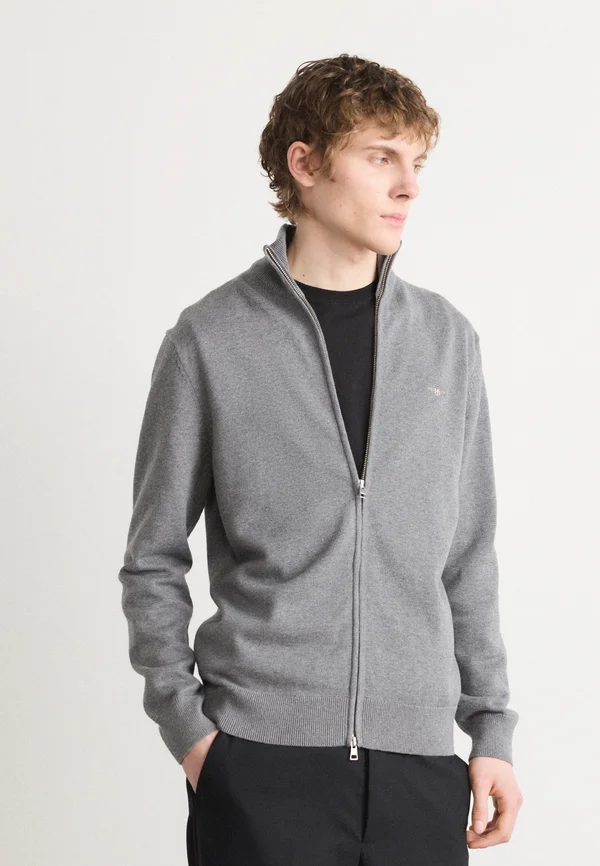 CASUAL ZIP CARDIGAN - Strickjacke - dark grey melange