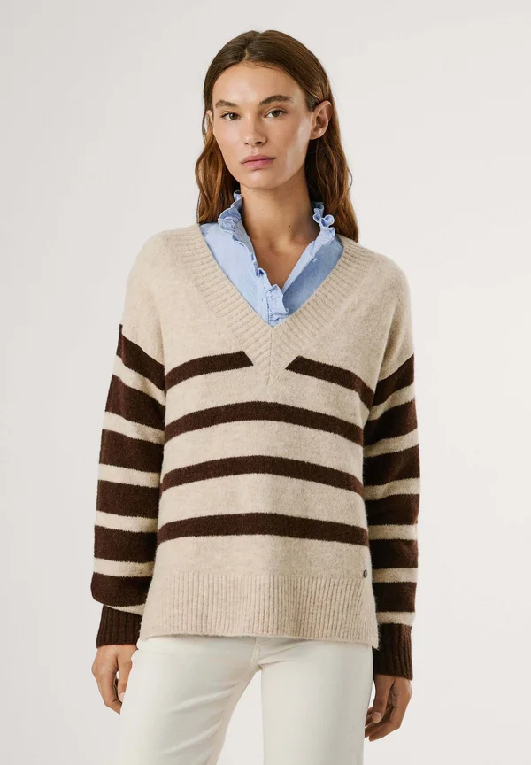CECIL STRIPE - Strickpullover - dark ecru white