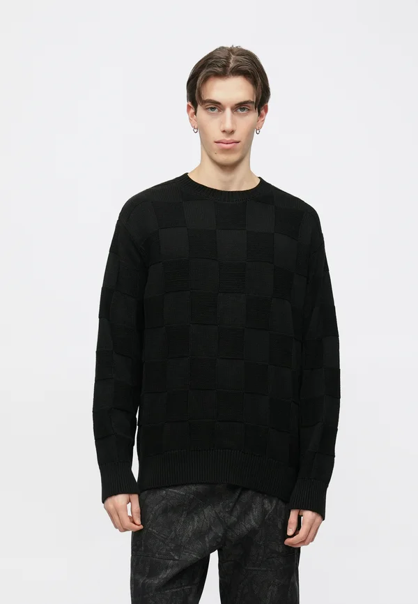 CHECK CREW NECK - Strickpullover - black