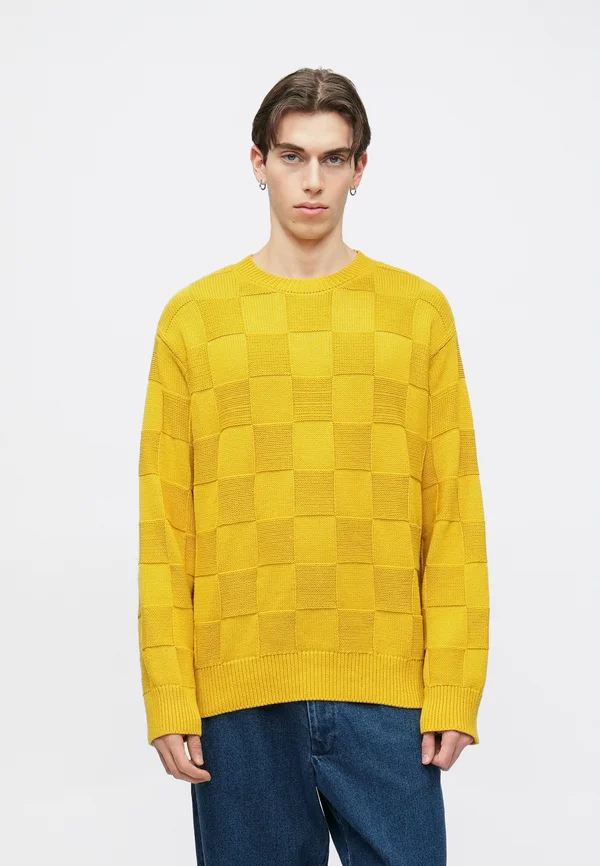 CHECK CREW NECK - Strickpullover - ochre
