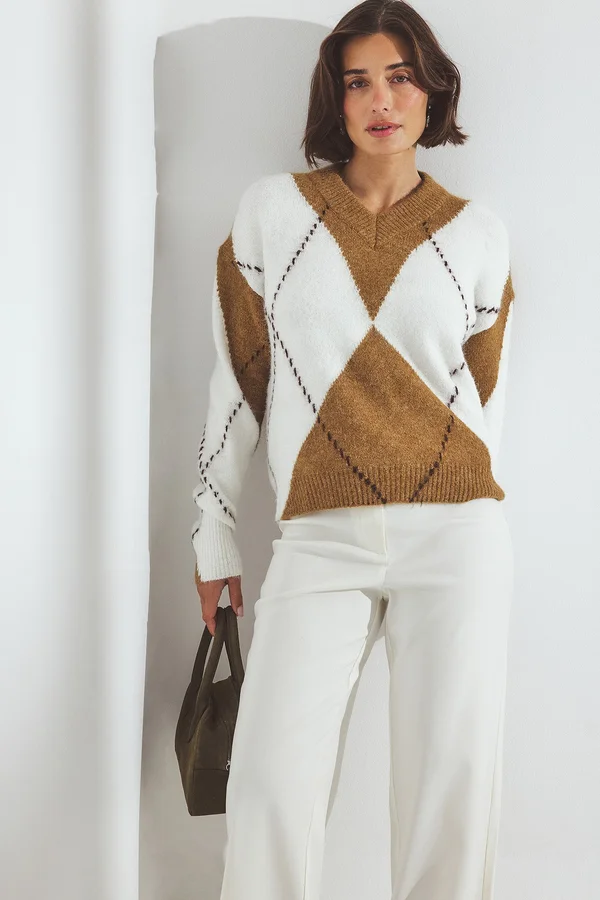 CHECK - Strickpullover - brown check