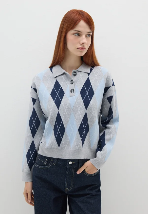 CHECKERED REGULAR FIT SWEATER - Strickpullover - grey blue