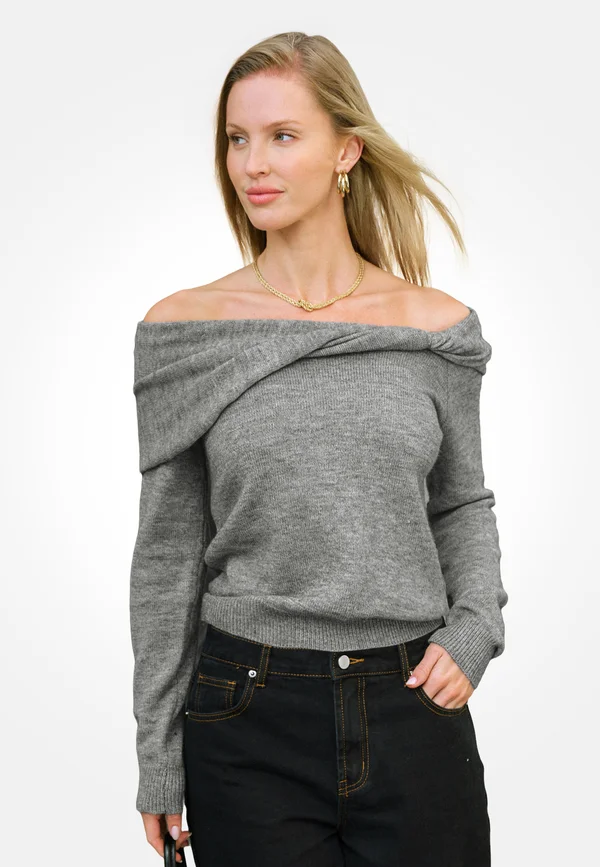 CHIC OFF-SHOULDER - Strickpullover - grey
