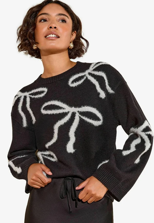 CHRISTMAS  - Strickpullover - black all over tinsel bow