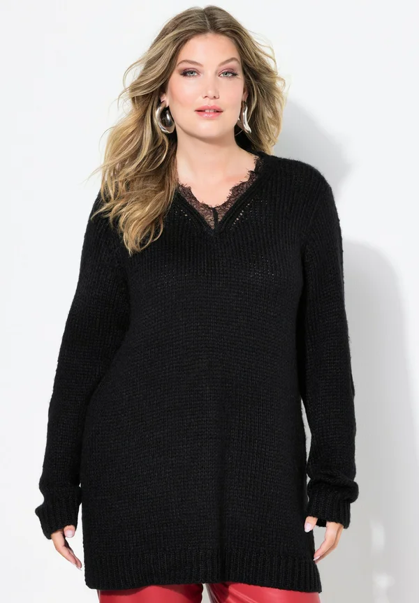 CLASSIC FIT WITH CHUNKY AND NECKLINE - Strickpullover - black