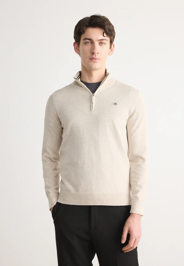 CLASSIC HALF ZIP - Strickpullover - light beige melange