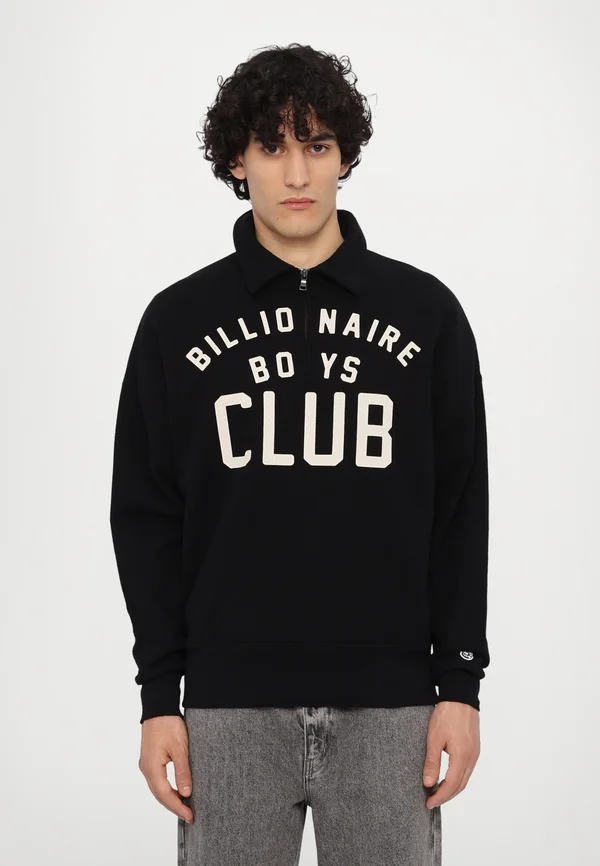 COLLARED HALF ZIP SWEATER - Sweatshirt - black