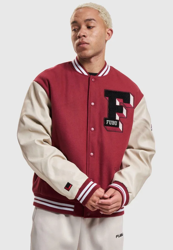 COLLEGE SATIN VARSITY - Bomberjacke - dark red creme black