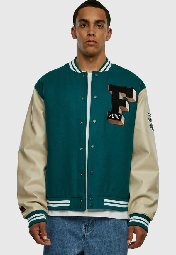 COLLEGE SATIN VARSITY - Bomberjacke - green creme brown