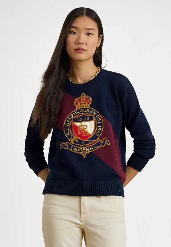 COLOR-BLOCKED CREST COTTON SWEATER - Strickpullover -  navy