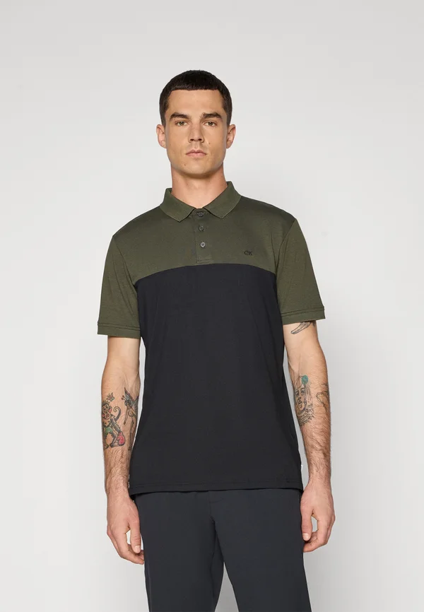 COLOUR BLOCK - Poloshirt - olive marl/black