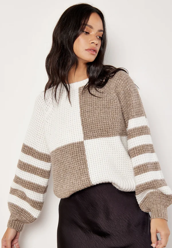 COLOUR BLOCK WAFFLE - Strickpullover - cream