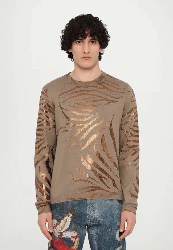 COLOURED ZEBRA LONG - Strickpullover - kaki/bronze