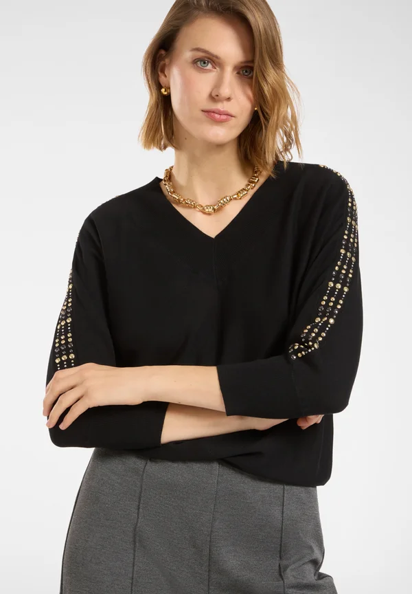 CON BORCHIE SULLE MANICHE - Strickpullover - nero