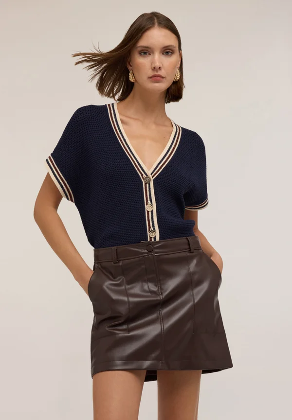 CON BORDI A RIGHE - Strickjacke - blu