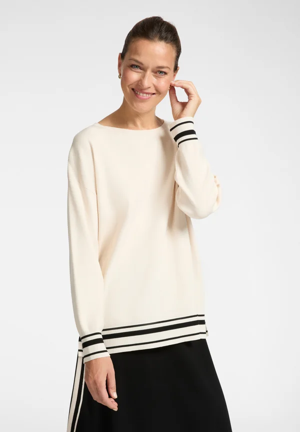 CON BORDI A RIGHE - Strickpullover - bianco