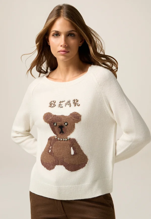 CON CASTONI - Strickpullover - bianco